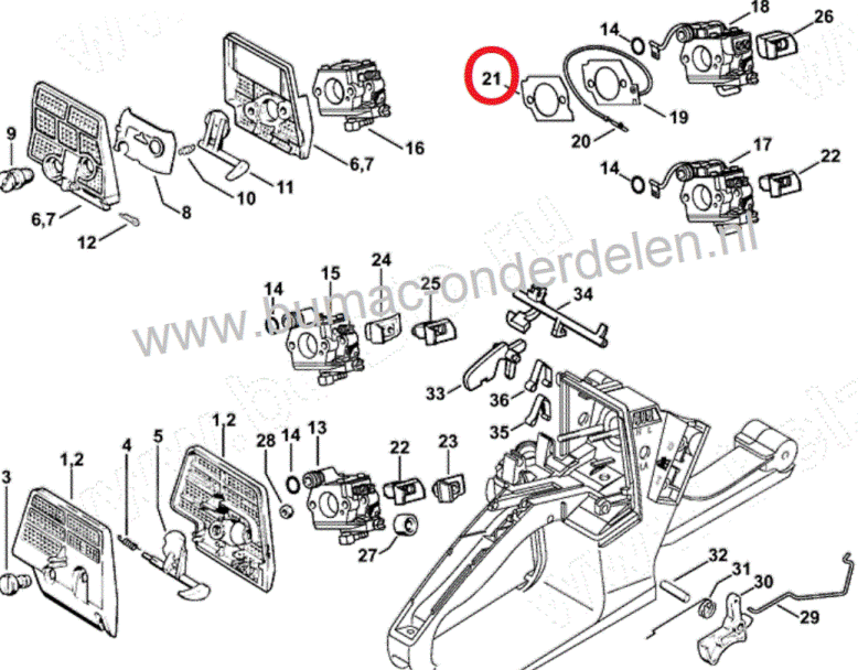 Hitteschild voor Stihl Kettingzaag, Motorzaag o.a. voor MS036, MS260, Ms260C, MS360