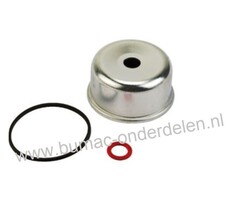 Vlotterbak met pakking voor B&S motoren op Grasmaaiers, Benzinemaaiers, Cirkelmaaiers, Gazonmaaiers, Loopmaaiers, onder andere voor modelnr: 80200, 82200, 83400, 112200, 121700, 121800, 122700,  123700, 123800, 124700, 124800, 125700, 126700, 126800, 1302