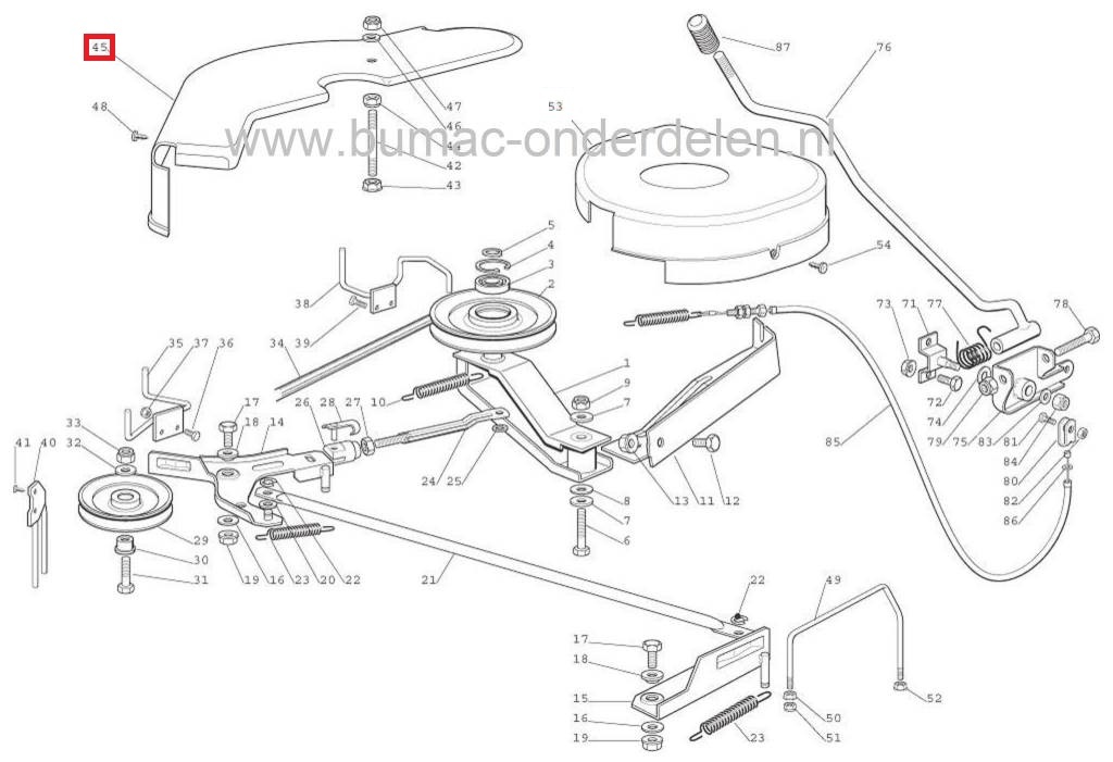 V snaar Beschermkap Rechts voor Castelgarden, Stiga, Alpina, Mountfield Zitmaaiers, Junior 92, J92, JB92, JP92, JR92, JT92, JTP92, JX92, PG140, PG170, XG135HD, XG140HD, XG145HD, XG160HD, XG170HD, XG175HD, 1236M, 1436H, 1436M, Rechter Kap voor Bescherming