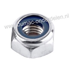 Borgmoer staal verzinkt, Zelfborgende zeskantmoer M6x1, voorzien van een nylon ring om de moeren te borgen tegen loslopen/lostrillen,  Draad diameter M6,  Schroefdraad M6 x 1, Sleutelmaat 10 ,  Hoogte 6 mm, Klasse 8.8