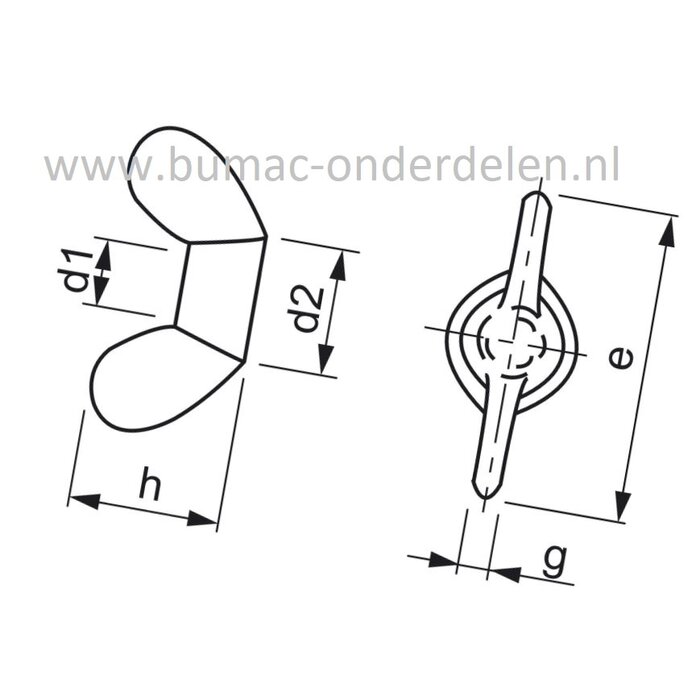 Vleugelmoer verzinkt Schroefdraad M8 x 1.25 Totale hoogte 14,8 mm, Buitendiameter 13 mm, Klasse 8.8
