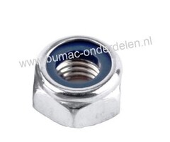 Borgmoer staal verzinkt, Draaddiameter M14, Schroefdraad M14x2.00, Sleutelmaat 21/22 mm,  Hoogte 14 mm, Klasse 8.8, Zelfborgende zeskantmoer M14x2.00, voorzien van een nylon ring om de moeren te borgen tegen loslopen/lostrillen