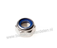 Zelfborgende Roestvrij Stalen Moer M5x0,8 RVS Borgmoer, Schroefdraad, M5x0.8,  Sleutelmaat 8 mm, Hoogte, 5 mm, Klasse 8.8, Zeskant Borgmoer, voorzien van een nylon ring om de moeren te borgen tegen loslopen/lostrillen. zeskantmoer