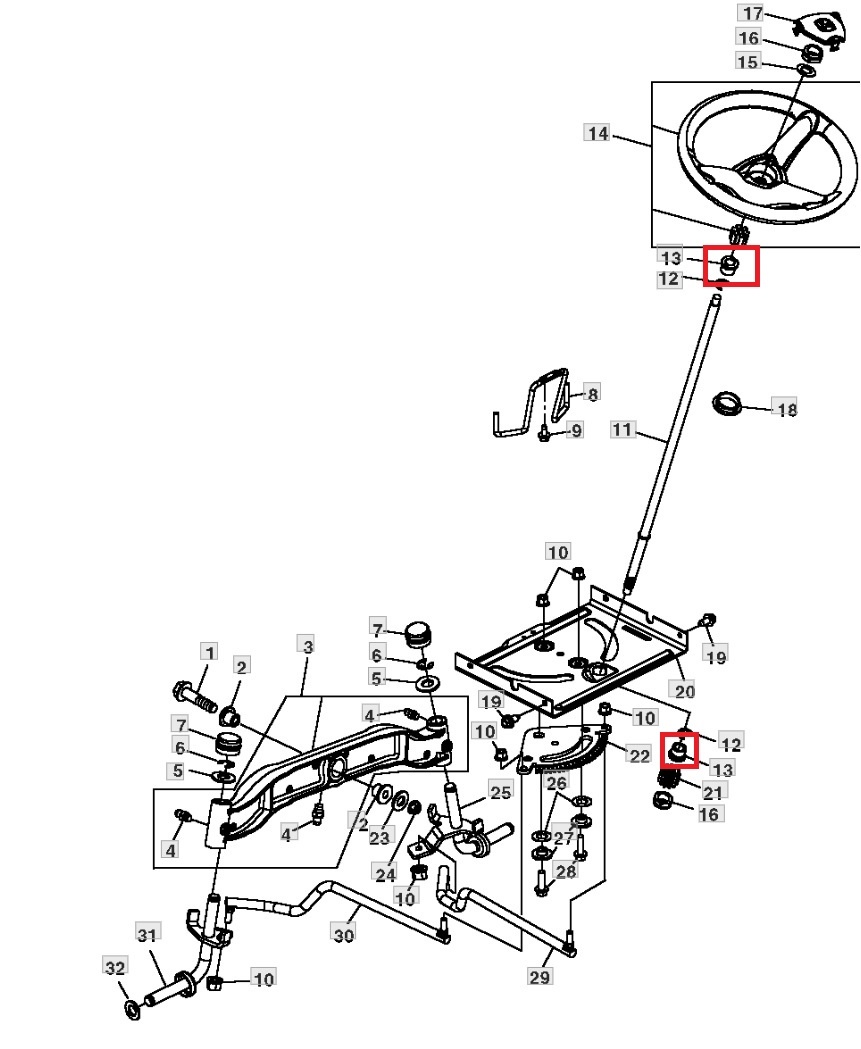 Geleidebus voor Stuuras van John Deere Zitmaaier, Tuintrekker 102, 105, 115, 125, 135, 145,  155C, 190C, D100, D110, D120, D125, D130, D140, D150, D160, D170, L100, L105, L107, L108, L110, L111, L118, L120, L130, LA100, LA105, LA110, LA115, LA120, LA125,