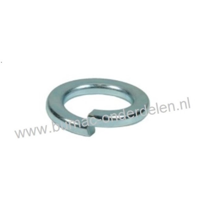 Veerring M5 verzinkt, ring met opstaand vlak uiteinde gemaakt van veerstaal,  Binnendiameter Ø 5,3 mm, Buiten diameter Ø 8,6 mm, Dikte 3,5 mm,  DIN 127B.