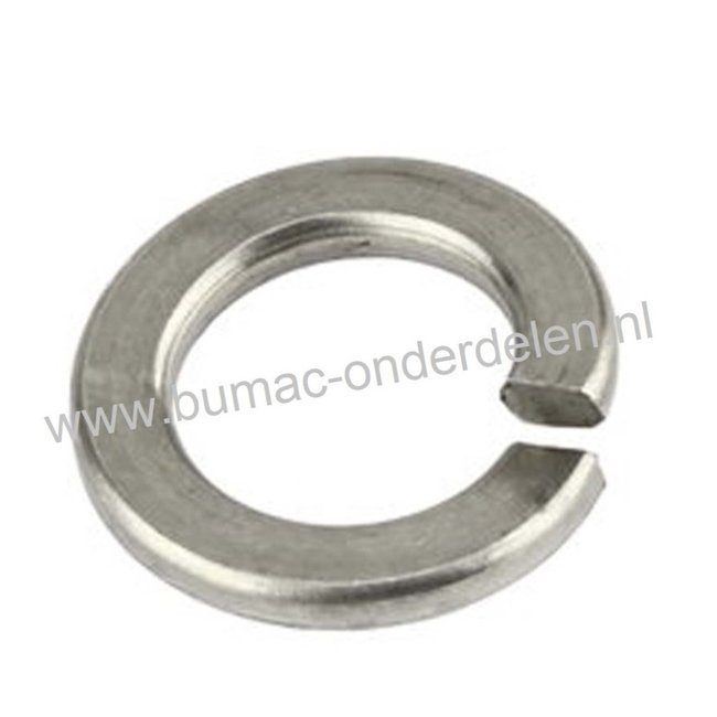 RVS Veerring M4, ring met opstaand vlak uiteinde gemaakt van RVS Veerstaal, Binnendiameter: 4,4 mm, Buitendiameter: 7,6 mm, Dikte: 0,9 mm, DIN 127