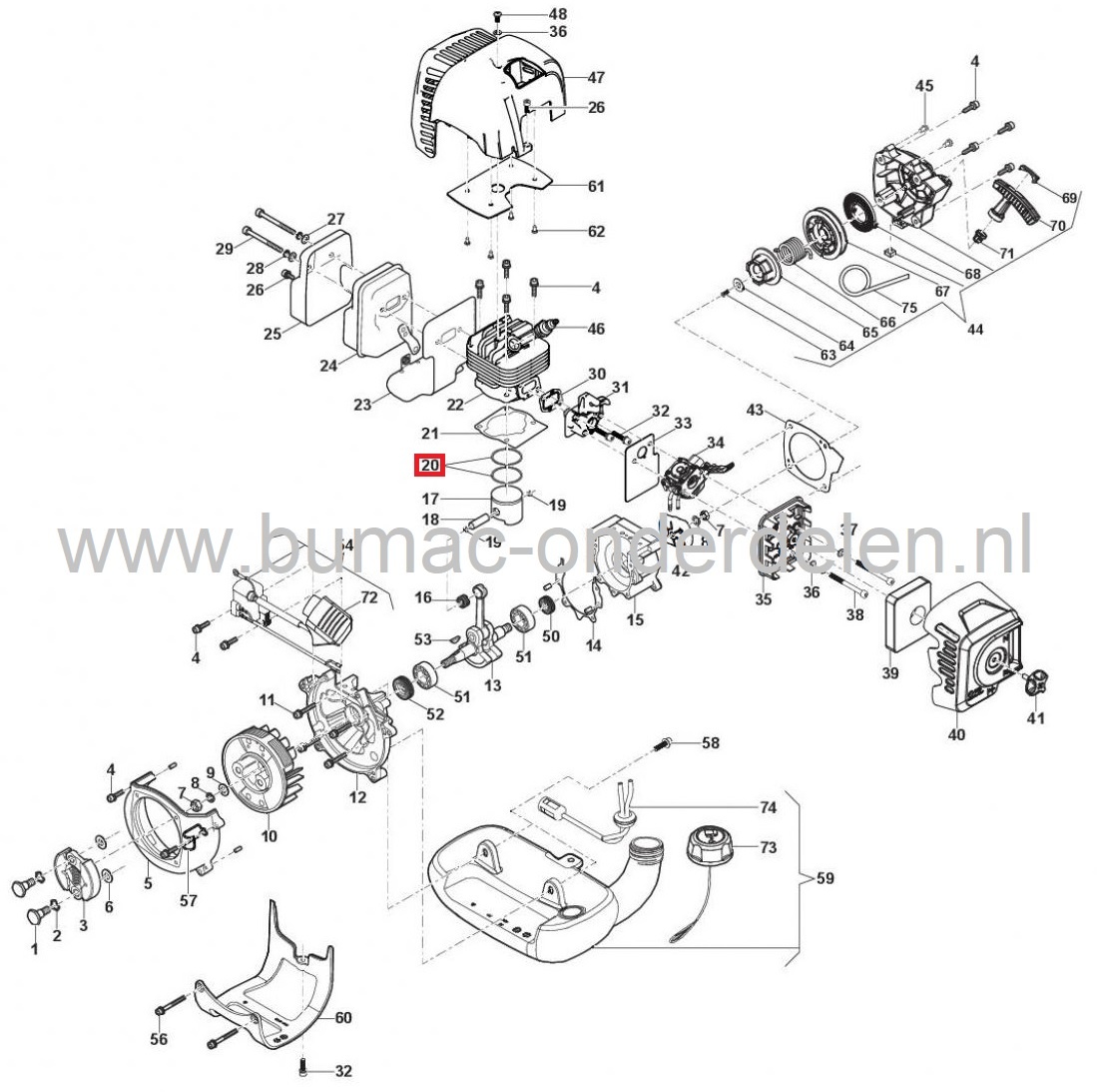Zuigerveren Ø 40 mm voor Castelgarden, Stiga, Alpina, Mountfield Bosmaaiers, Trimmers, Bermmaaiers, ABR42, ABR42D, B42, B42D, CB142, EP420G, OKAY 4516MS, SBC242, SBC242D, SBC243D, TB422D, XB242D, Set van 2 Zuigerveren voor GGP, Motordelen