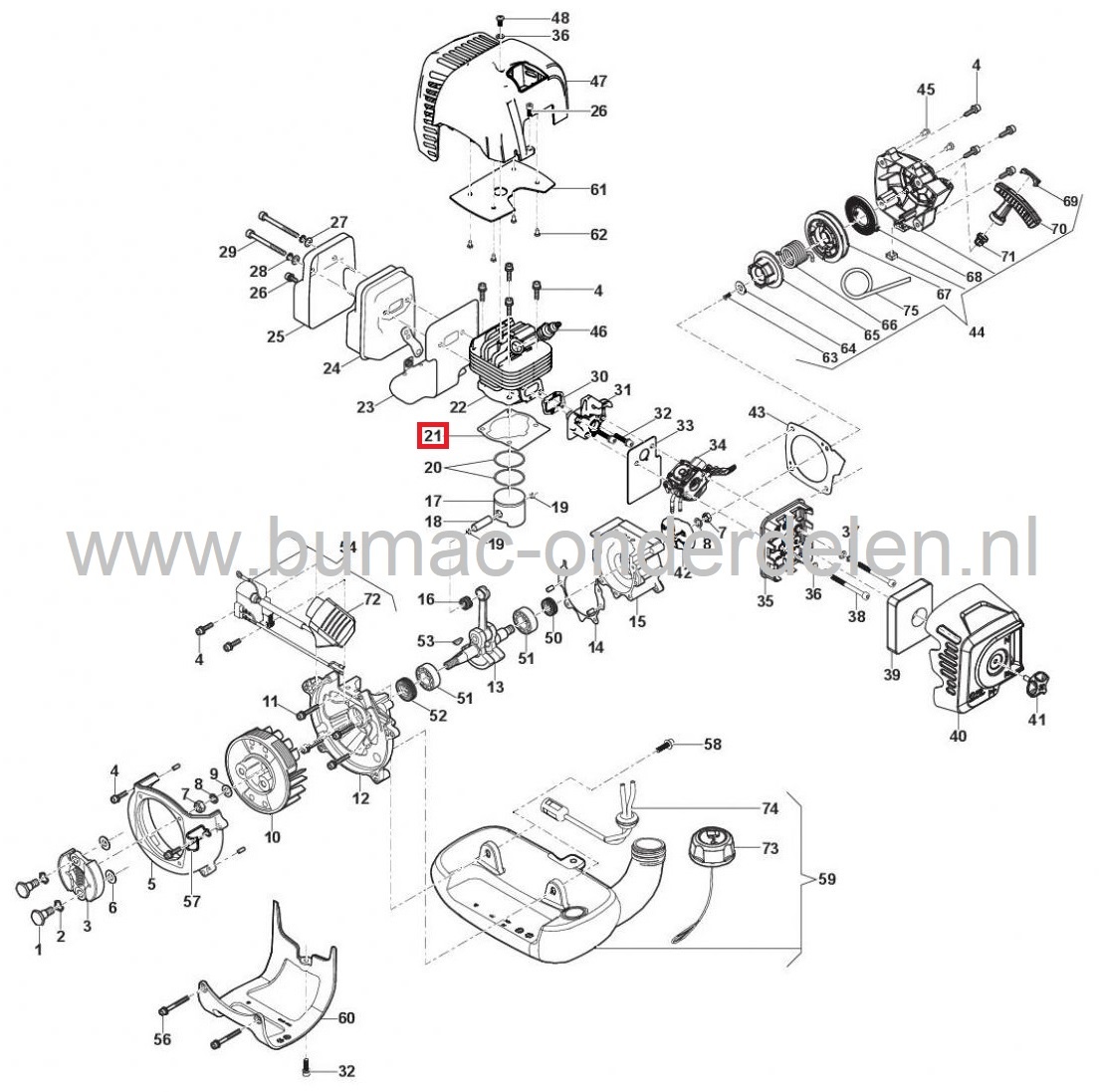 Cilinderpakking voor Castelgarden, Stiga, Alpina, Mountfield Bosmaaiers, Trimmers, Bermmaaiers, ABR42D, ABR52D,  B42D, B52D, BC545D, BC555B, BC555R, CB142, CB153D, CB153F, EP420G, OKAY 4516MS,  SBC242D, SBC243D, SBC252D, SBC253D, SBC253F, TB442D, XB253D/F