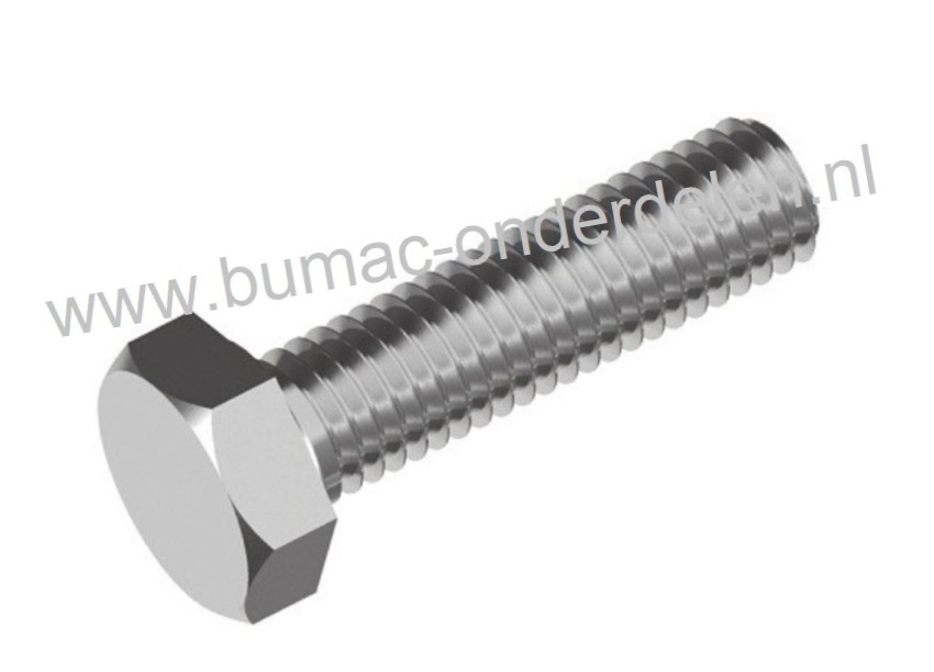 Zeskantbout, RVS, met volledige metrische schroefdraad. Bout M6 x 25 sleutelmaat: 10, DIN 933