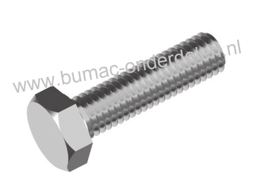 Zeskantbout, RVS, met volledige metrische schroefdraad. Bout M8 x 20 sleutelmaat: 13, DIN 933
