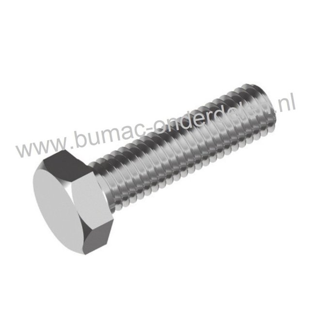 Zeskantbout M8x30 mm RVS met volledige metrische schroefdraad. Bout M8 x 30 sleutelmaat: 13, DIN 933