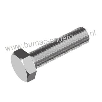 Zeskantbout, RVS, met volledige metrische schroefdraad. Bout M8 x 35 sleutelmaat: 13, DIN 933