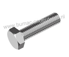 Zeskantbout, RVS, met volledige metrische schroefdraad. Bout M16 x 80, Sleutelmaat: 24, DIN 933