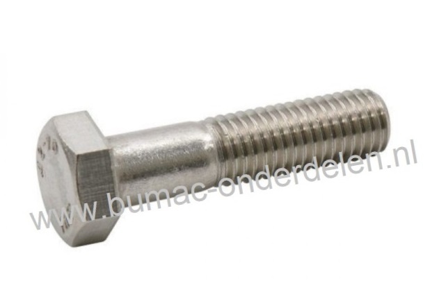 RVS Borstbout met  deeldraad Bout M6x45, Sleutelmaat 10, Din931, Klasse 8.8, RVS Zeskantbout met borst, Lengte wordt gemeten van onder de kop. Metrische Bout