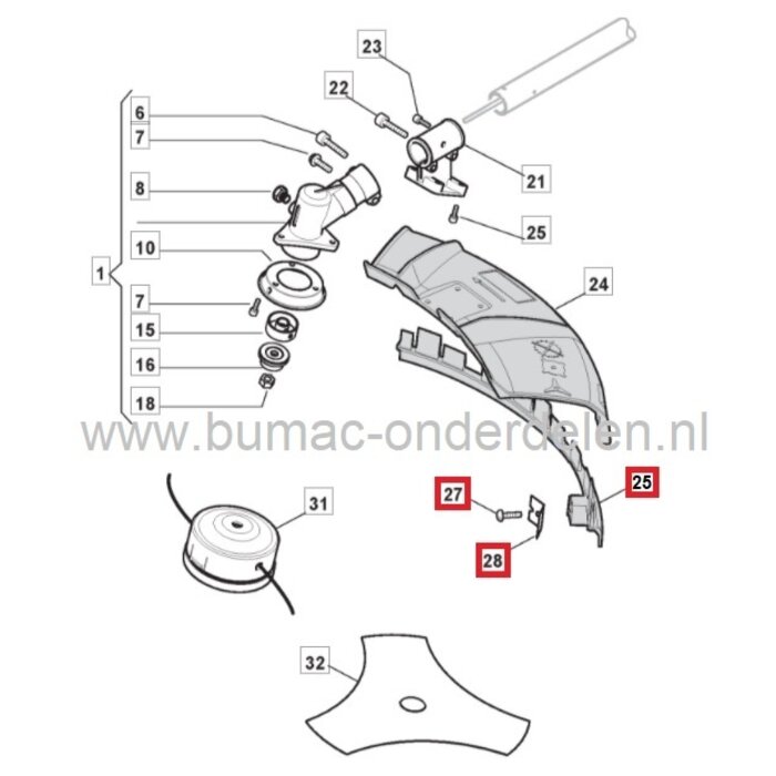 Beschermkapverhoger met Draadafsnijder voor Castelgarden, Stiga, Alpina, Mountfield, Bosmaaiers, Bermmaaiers, Trimmers, B28, B33, B44, BJ326, BJ336, BJ346, BJC326, BJC346, BKE35D, BKE45, MB2801, MB2802, MB3302, SB26, SB28J, SB33, SB44, SBK35, SBK45, XB33,