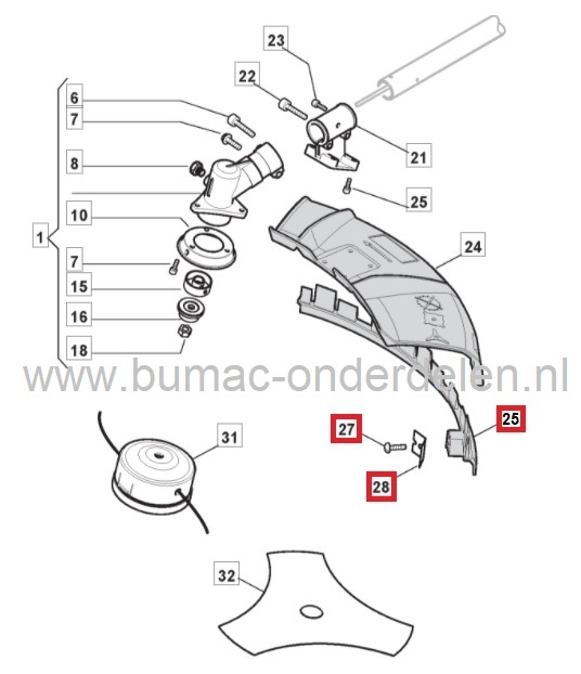 Beschermkapverhoger met Draadafsnijder voor Castelgarden, Stiga, Alpina, Mountfield, Bosmaaiers, Bermmaaiers, Trimmers, B28, B33, B44, BJ326, BJ336, BJ346, BJC326, BJC346, BKE35D, BKE45, MB2801, MB2802, MB3302, SB26, SB28J, SB33, SB44, SBK35, SBK45, XB33,