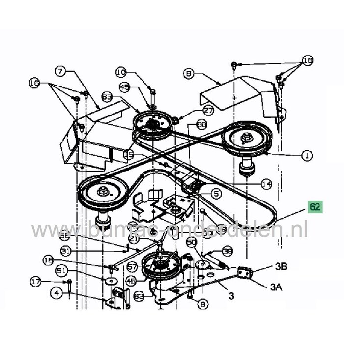 V snaar Aandrijving Maaidek, Maaimessen voor MTD, Toro, Wolf, Cubcadet, YardMan Zitmaaier, aandrijfriem voor o.a. Toro LX420, MTD HG6150 K, RZT17, RZT42, AG6150 K, AG6180, DLX107 SALK, DLX107 SHLK