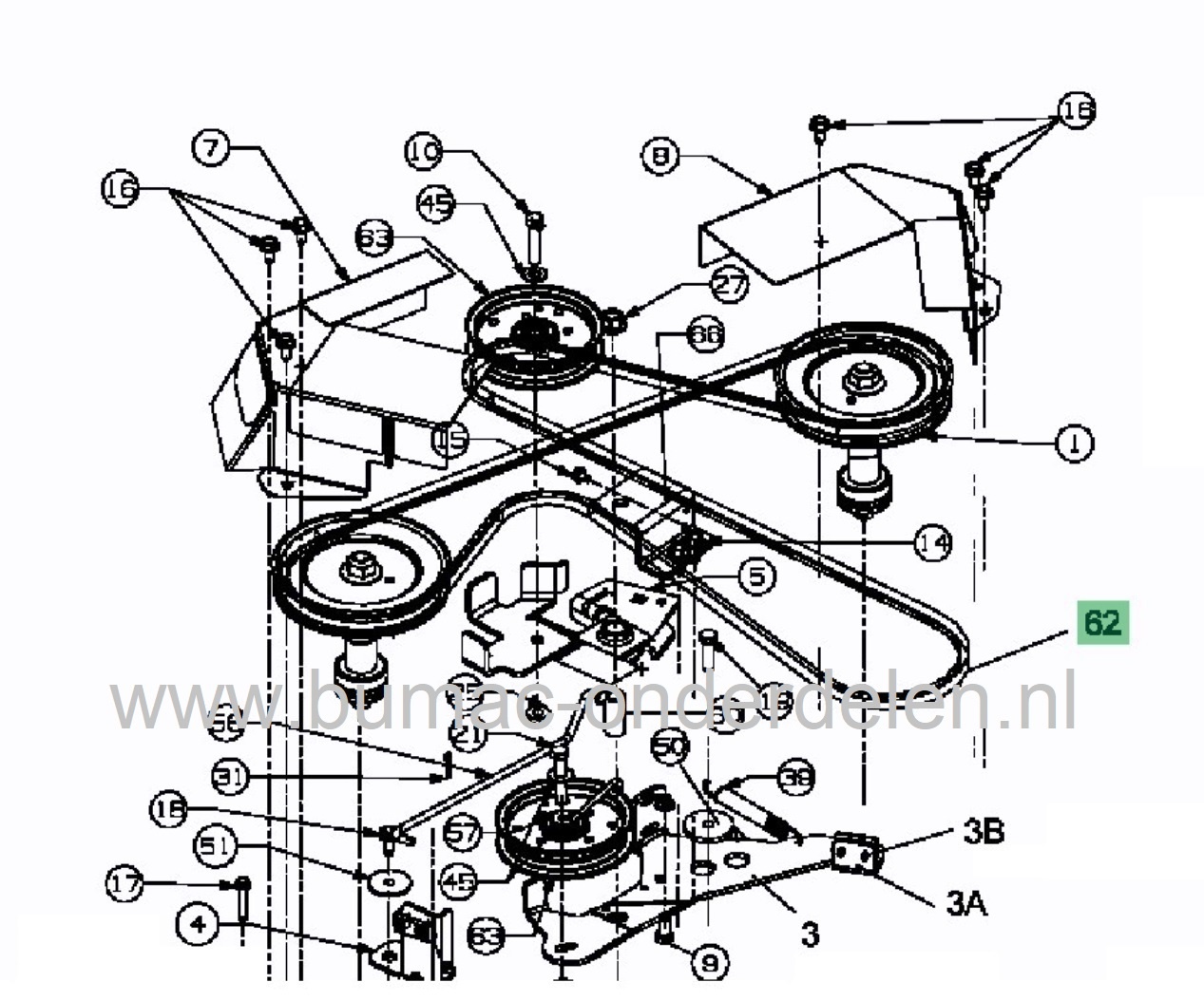 V snaar Aandrijving Maaidek, Maaimessen voor MTD, Toro, Wolf, Cubcadet, YardMan Zitmaaier, aandrijfriem voor o.a. Toro LX420, MTD HG6150 K, RZT17, RZT42, AG6150 K, AG6180, DLX107 SALK, DLX107 SHLK