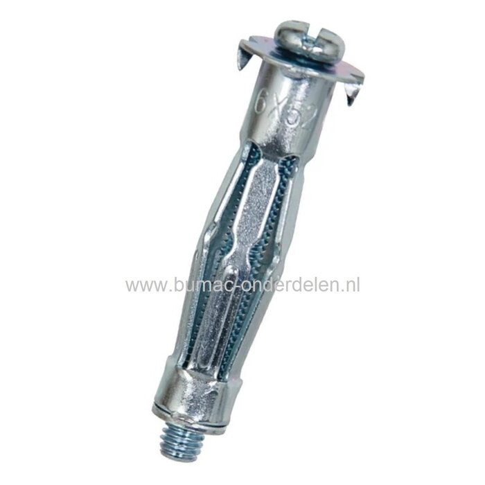Hollewandplug verzinkt  M6X52 mm voor bevestigingen aan Gipsplaten, Hardboard en Plaatmateriaal 7-21 mm Metalen Plug met Schroef met metrische schroefdraad Boorgat Ø 12 mm