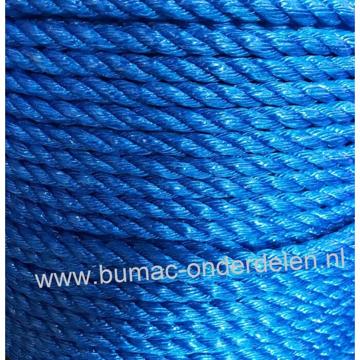 Nylon Touw 14 mm Gedraaid Blauw Polypropyleen Koord te gebruiken als onder andere Bindtouw, Trektouw of Klimtouw, Treksterkte 11,92 kN, Maximale Belasting 348 Kilogram, Koord