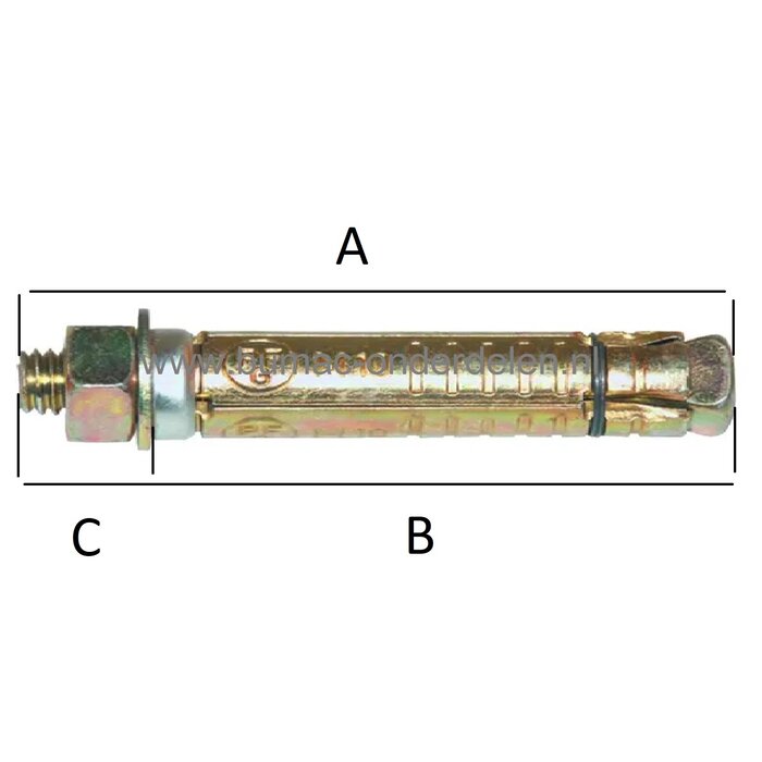 Keilbout M8x55x40 mm, Stalen Bledjes, Verzinkt, Stalen Huis, Boorgat Ø 14mm, voor Bevestigen in Beton