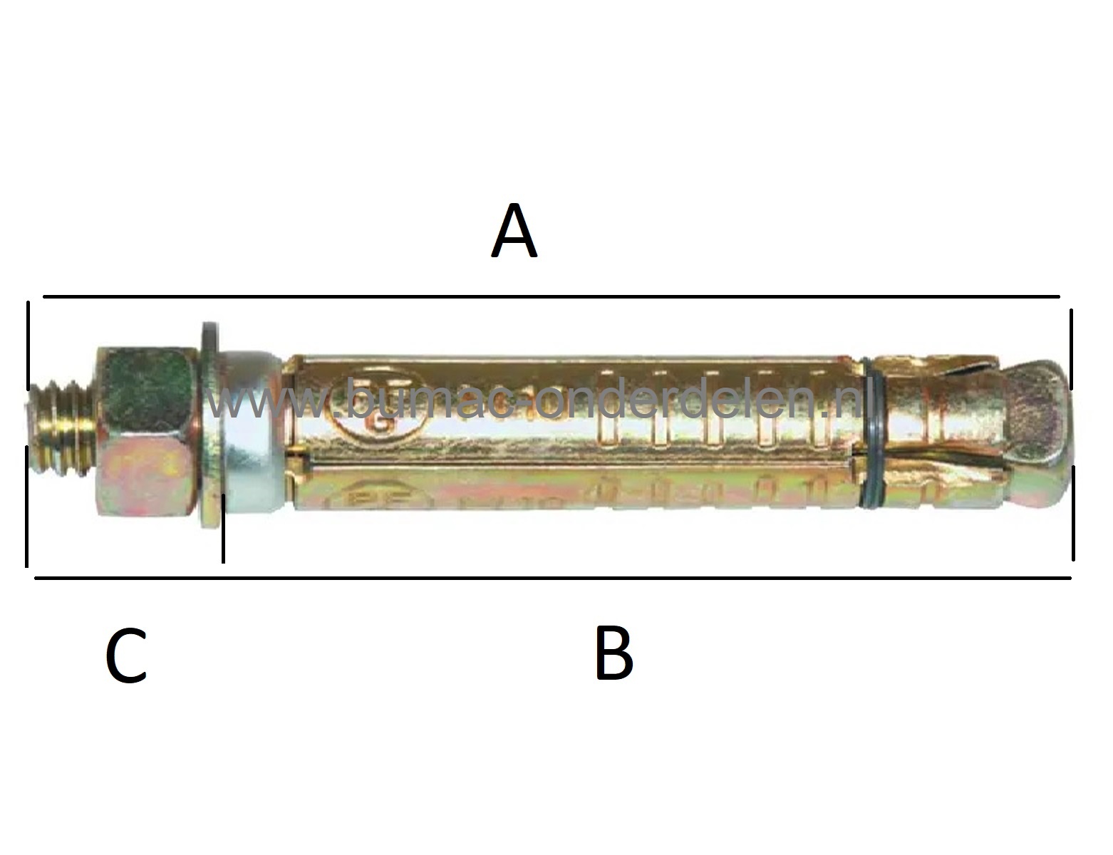 Keilbout M12x120x60 mm, Stalen Bledjes, Verzinkt, Stalen Huis, Boorgat Ø 20mm, voor Bevestigen in Beton