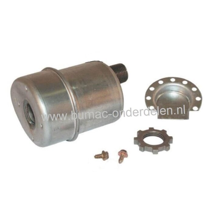 Uitlaat voor Briggs and Stratton 2 t/m 4 Pk Motor met Horizontale Krukas, Knalpot 493288, 382811 gebruikt op Kooimaaier, Tuinfrees, Aggregaat, Houtversnipperaar, Verticuteermachine