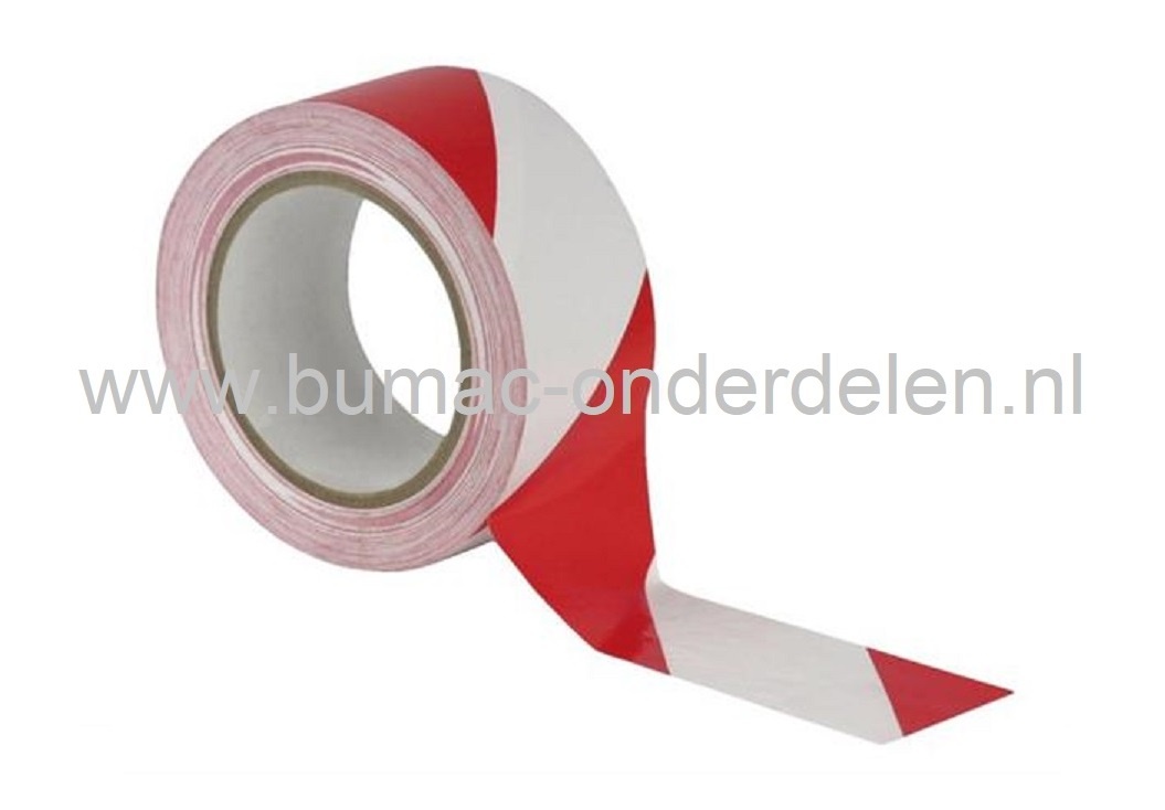Markeringsband Rood/Wit voor het Afzetten of Markeren van bijv verboden of gevaarlijke plaatsen, of om verkeer te leiden naar parkeerruimtes en op de openbare weg