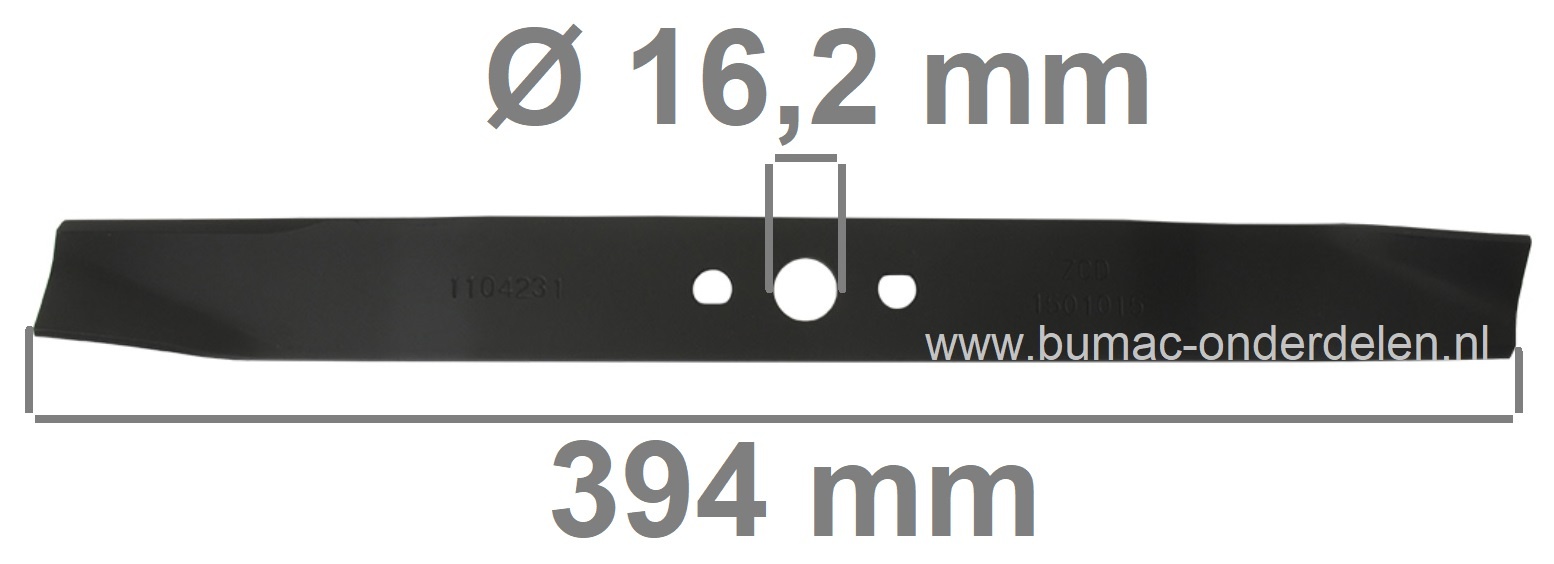Maaimes 39,4 Cm voor Daye DYM1662 Grasmaaiers, Benzinemaaiers, Loopmaaiers, DAYE Grasmaaiermes, Lengte 394 mm, Asgat 16,2 mm, Zijgaten 10x8,6 mm, Hart op Hart Afstand 47,8 mm, Breedte 38 mm