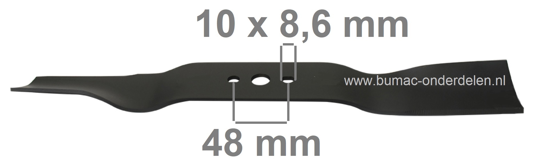 Maaimes 45,8 Cm voor Daye DYM1463 en DYM1486 Grasmaaiers, Cirkelmaaiers, Loopmaaiers, DAYE Grasmaaiermes, Lengte 458 mm, Asgat 16,3 mm, Zijgaten 10x8,6 mm, Hart op Hart Afstand 48 mm, Breedte 55 mm