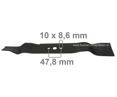 Maaimes 46,1 Cm voor Daye DYM1576 Grasmaaiers, Cirkelmaaiers, Loopmaaiers, DAYE Mulchmes, Lengte 461 mm, Asgat 16,3 mm, Zijgaten 10x8,6 mm, Hart op Hart Afstand 47,8 mm, Breedte 55 mm