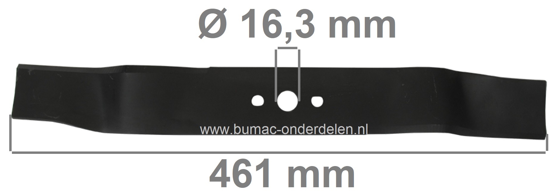 Maaimes 46,1 Cm voor Daye DYM1576 Grasmaaiers, Cirkelmaaiers, Loopmaaiers, DAYE Mulchmes, Lengte 461 mm, Asgat 16,3 mm, Zijgaten 10x8,6 mm, Hart op Hart Afstand 47,8 mm, Breedte 55 mm