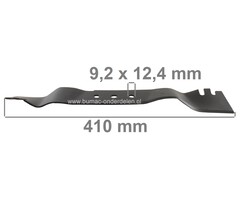 Maaimes 41 Cm voor Daye DYM1553 Grasmaaiers, Cirkelmaaiers, Loopmaaiers, DAYE Mulchmes, Gatormes, Lengte 410 mm, Asgat 12 mm, Zijgaten 9,2x12,4 mm, Hart op Hart Afstand 61,5 mm, Breedte 55 mm, onderdeel