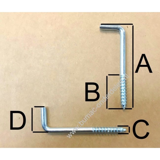 Schroefhaak 40x4 mm voor bevestiging in hout of steen in combinatie met een nylon plug, voor het ophangen van klokken, spiegels, schilderijen, lampen, gereedschap Schroefduim met Houtschroefdraad