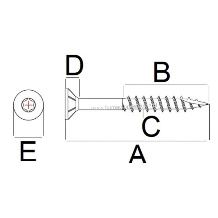 Spaanplaatschroef 3,5x16 mm Torxkop geel verzinkt, met speciale snijpunt, dubbele verzonken platkop voorzien van freesribben, met aangebrachte waslaag, Torx maat 15, DIN 7962