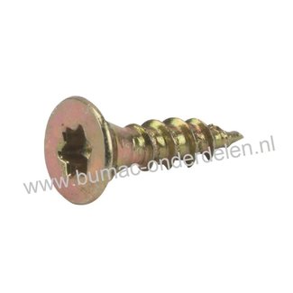 Spaanplaatschroef 3,5x25 mm Torxkop geel verzinkt, met speciale snijpunt, dubbele verzonken platkop voorzien van freesribben, met aangebrachte waslaag, Torx maat 15, DIN 7962