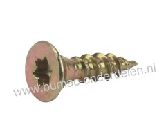 Spaanplaatschroef 4x20 mm Torxkop geel verzinkt, met speciale snijpunt, dubbele verzonken platkop voorzien van freesribben, met aangebrachte waslaag, Torx maat 20, DIN 7962