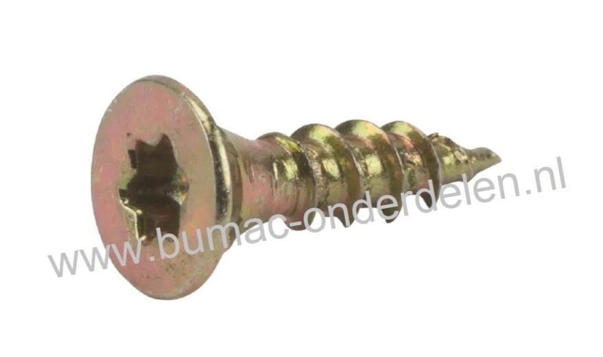 Spaanplaatschroef 4x25 mm Torxkop geel verzinkt, met speciale snijpunt, dubbele verzonken platkop voorzien van freesribben, met aangebrachte waslaag, Torx maat 20, DIN 7962
