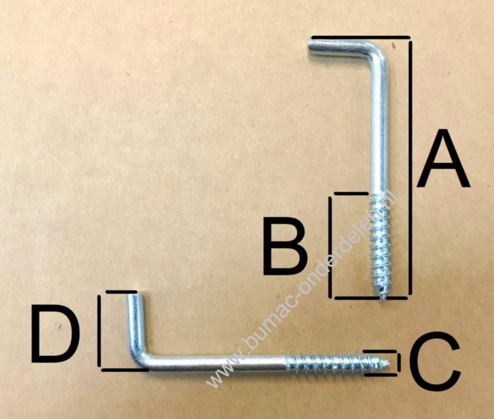 Schroefhaak 60x5 mm voor bevestiging in hout of steen in combinatie met een nylon plug, voor het ophangen van klokken, spiegels, schilderijen, lampen, gereedschap Schroefduim met Houtschroefdraad