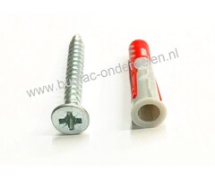 Muurplug 8X40 mm + Schroef voor Baksteen, Beton, Gipsplaat, Kalkzandsteen, Cellenbeton, Spaanplaat, Gipsblokken, Natuursteen, Plug Activeert Optimale Werkingsprincipe: Spreiden - Vouwen - Knopen, Afhankelijk van de Ondergrond, De vertande anti-rotatievleu