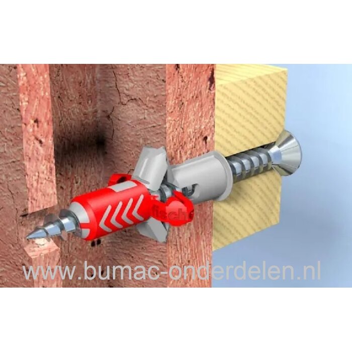 Muurplug 8X40 mm + Schroef voor Baksteen, Beton, Gipsplaat, Kalkzandsteen, Cellenbeton, Spaanplaat, Gipsblokken, Natuursteen, Plug Activeert Optimale Werkingsprincipe: Spreiden - Vouwen - Knopen, Afhankelijk van de Ondergrond, De vertande anti-rotatievleu