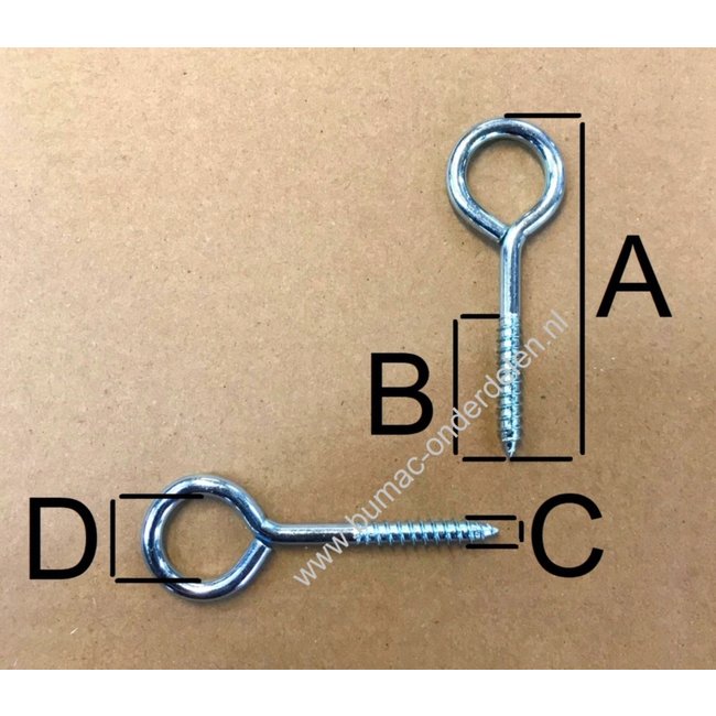 Schroefoog 42x4 mm voor bevestiging in hout of steen in combinatie met een nylon plug, voor het ophangen van Kabels, Kettingen, Waslijn, Bakken, Klokken, spiegels, Schilderijen, Lampen, Gereedschap Schroefring met Houtschroefdraad