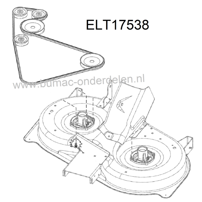 Zeskantsnaar AA91,25 voor MTD, Simplicity, Snapper White, Yardman en Cub Cadet Zitmaaiers met een 36 Inch - 92 Cm of 38 Inch - 96 Cm Maaidek BL125-92T - CC513TE - 125-92 - LE125-92A - LE135 - 160/92 H - P 155 AME, ELT17538RDF - ELT18V38RDF - ELT1838RDF