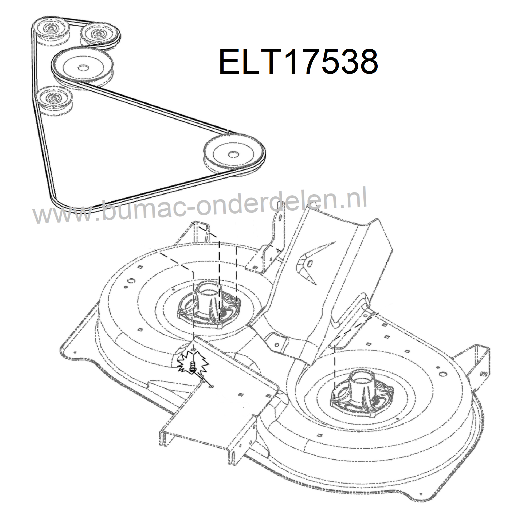 Zeskantsnaar AA91,25 voor MTD, Simplicity, Snapper White, Yardman en Cub Cadet Zitmaaiers met een 36 Inch - 92 Cm of 38 Inch - 96 Cm Maaidek BL125-92T - CC513TE - 125-92 - LE125-92A - LE135 - 160/92 H - P 155 AME, ELT17538RDF - ELT18V38RDF - ELT1838RDF