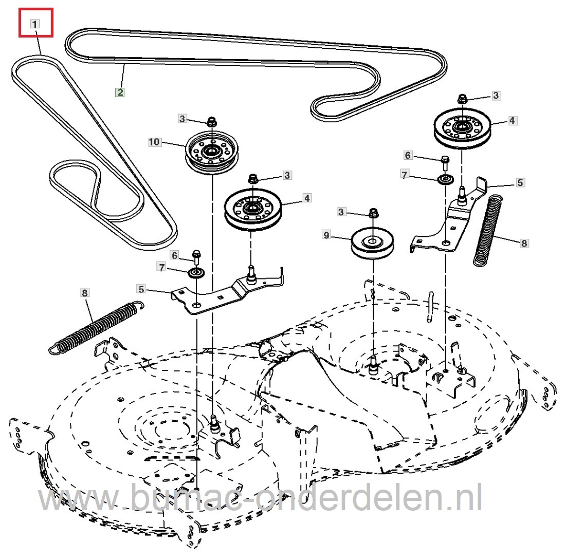 V snaar aandrijving  Maaimessen voor John Deere Zitmaaiers met een 42 Inch - 107 Cm Achteruitworp Maaidek PC10316 Aandrijfriem voor 107H, X130R, X155R, X166R, X167R Trekkers Aandrijfsnaar JohnDeere  Maaidek Aandrijving