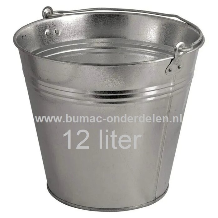 Grote verzinkte emmer met versterkte bodemrand, 12 L, voorzien van sterk metalen hengsel voor het dragen van de emmer, wateremmer, voeremmer, asemmer, decoratie emmer, afvalemmer, tuinemmer, afvaltuinemmer, minivijver
