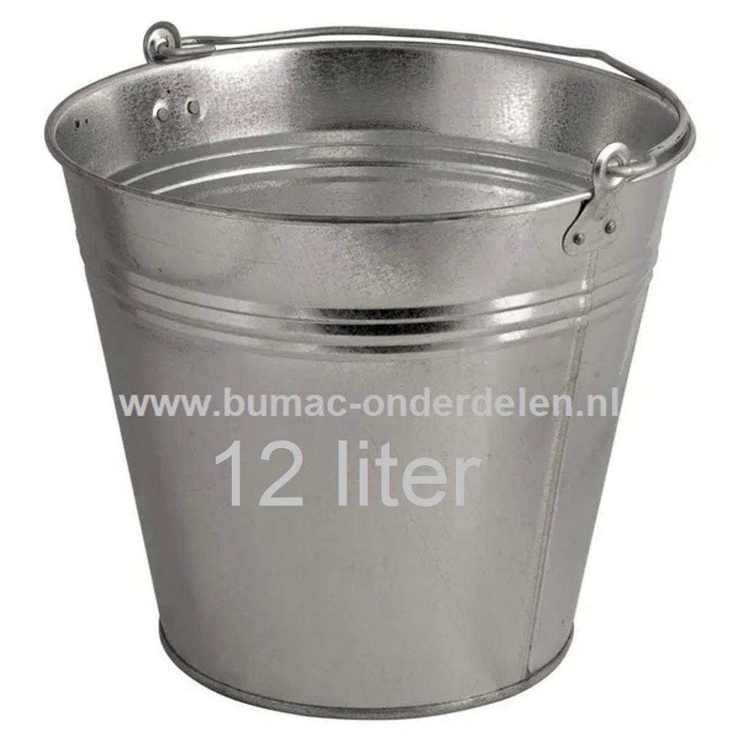 Grote verzinkte emmer met versterkte bodemrand, 12 L, voorzien van sterk metalen hengsel voor het dragen van de emmer, wateremmer, voeremmer, asemmer, decoratie emmer, afvalemmer, tuinemmer, afvaltuinemmer, minivijver