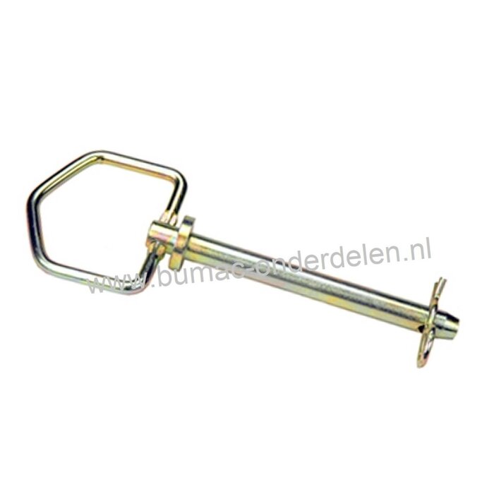 Universele Trekhaak as Ø 12,7 x 105 mm met Borgclip voor Zitmaaier, Frontmaaier, Trekker As voor Pen/Clip Aansluiting bij Beluchter, Grasveger, Grasrol, Kunstmeststrooier, Ontmosser, Grindhark, Sleepmat, Gifspuit, Tuinwals, Prikrol