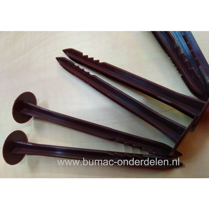 Netanker, lengte ca 10 cm, per 10 stuks, kunststof, bruin,met weerhaak voor betere grip in de bodem, grondanker, bevestigingsanker, grondharing, lengte ca 10 cm, kunststof, bruin,met weerhaak voor betere grip in de bodem De bevestigingsankers bestaan uit
