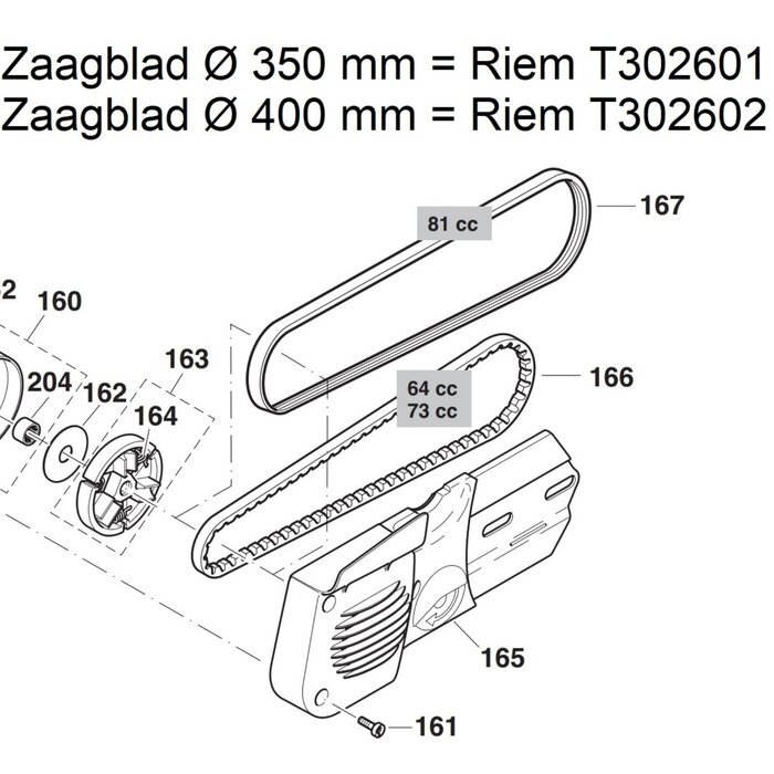Ribriem voor Dolmar en Makita Doorslijpmachines, Riem voor Aandrijving van het Zaagblad bij DOLMAR PC8116, PC8140, MAKITA DPC8112 Motorslijper met Ø 400 mm Zaagblad, Aandrijfriem PC-8116, PC-8140, DPC-8112, Bandenzaag, Doorslijpmachine